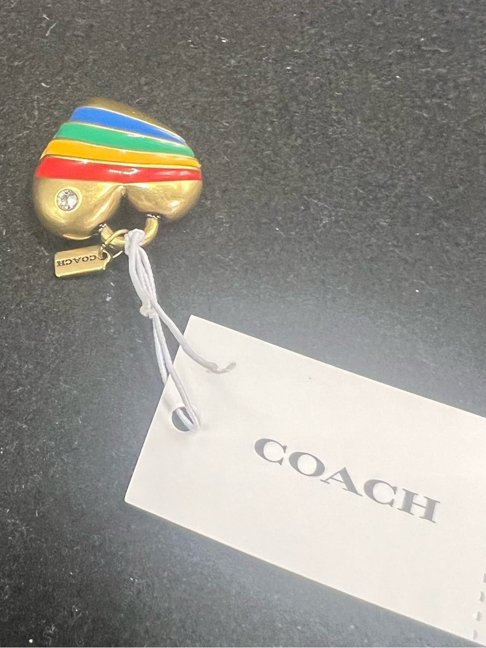 COACH Rainbow Heart Shoelace Charm NWT Sneaker Accessory Gold Brass